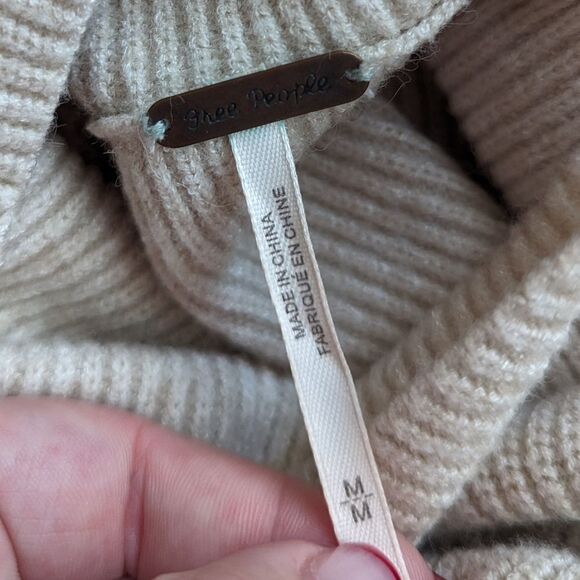 Free People Chunky Turtleneck Sweater Tam Beige - Picture 3 of 4